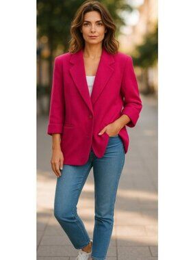 Vintage Pink READY TO WIND DOWN Wool Blend Blazer Jacket Ladies Large